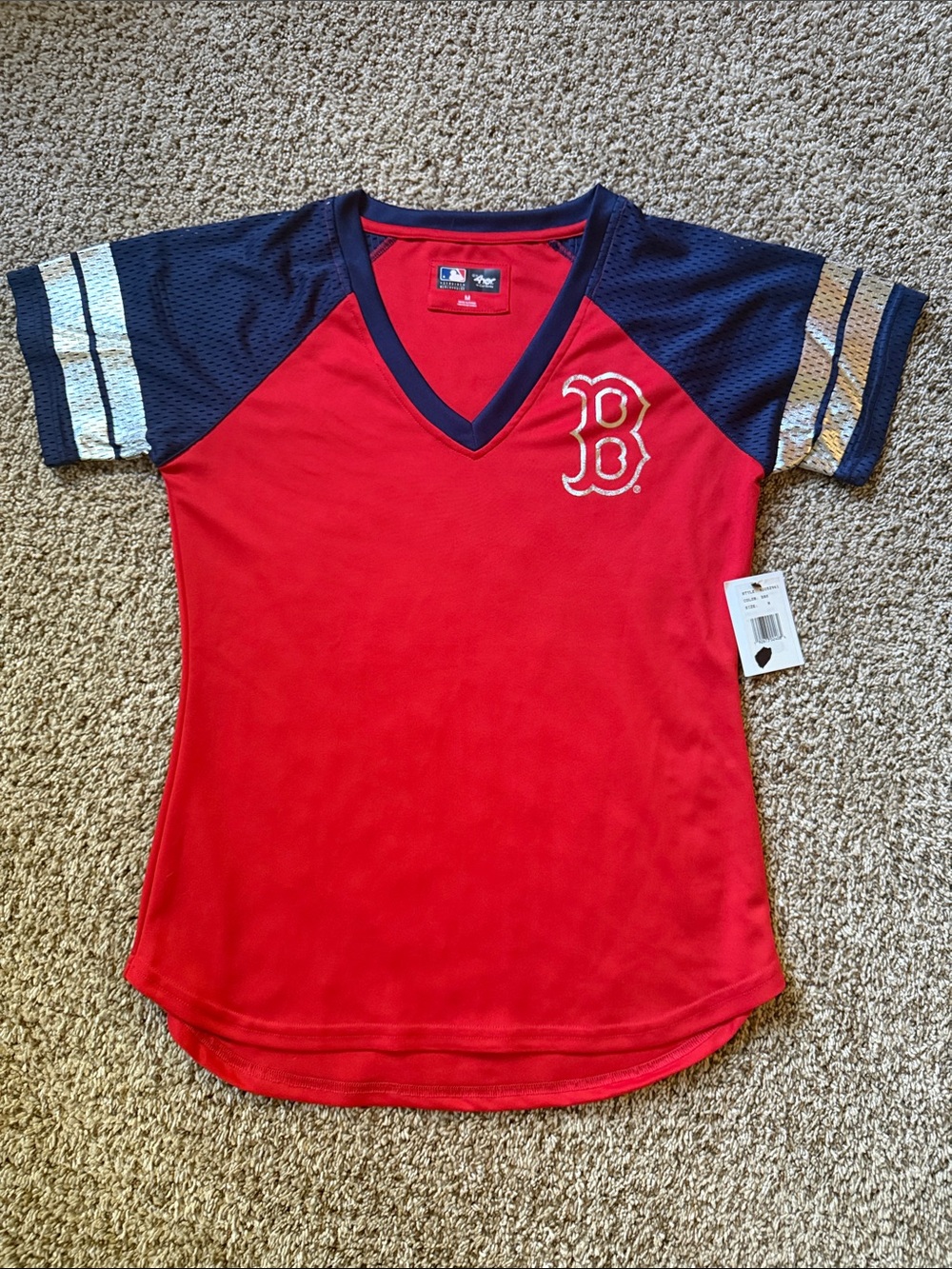 MLB Boston Red Sox Red & Navy V-Neck Team Tee
